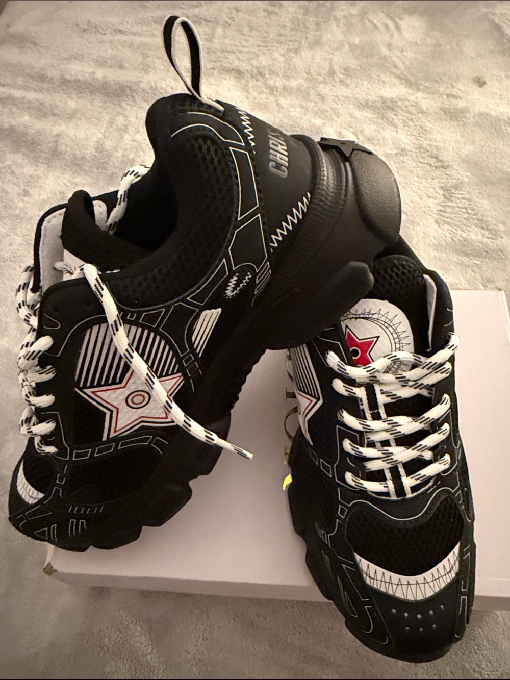 Inspired Black Sneakers with White Laces and Star
